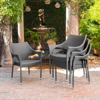 Ensemble de 4 chaises de salle à manger d'extérieur empilables en rotin PE, fauteuils de patio pour jardin, balcon, véranda, terrasse, café, restaurant