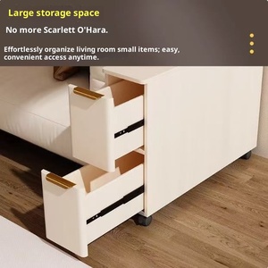 Armoire <span class=keywords><strong>de</strong></span> rangement moderne blanche avec deux tiroirs et poignées dorées <span class=keywords><strong>Table</strong></span> d'appoint <span class=keywords><strong>roulante</strong></span> mobile pour salon Canapé Organisation latérale - Product Image 6