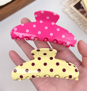 Pinzas para el pelo de acetato con lunares personalizadas QianJin al por mayor, pinzas retro de color macaron para <span class=keywords><strong>mujer</strong></span> - Product Image 3