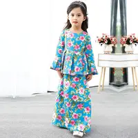 Bambini abbigliamento musulmano ragazze fiori a maniche lunghe abito lungo musulmano bambini abiti islamici