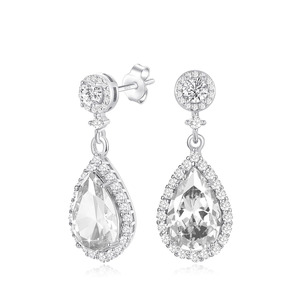 Wholesale S925 Sterling <b>Silver</b> Pear Cut Cubic Zirconia Dangle <b>Earrings</b> Double Halo Micro Paved CZ Bridal <b>Drop</b> <b>Earrings</b> Wedding - Product Image 1