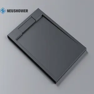 Modern Black Artificial Stone Shower Base Solid Surface Anti-Slip Tray Bathroom Tray Made Resin Marble Composite Stone Shower