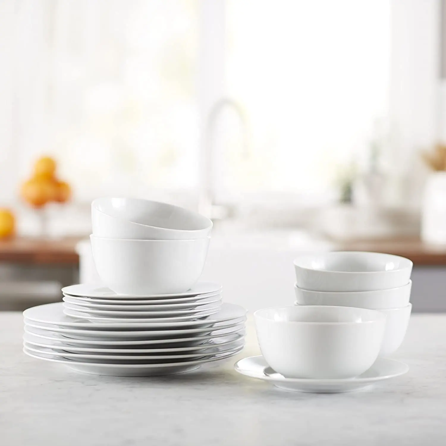 Simple Elegant White 18-Piece Melamine Kitchen Dinnerware Sets Melamine Dinner Plates Hotel Restaurant Party Ware