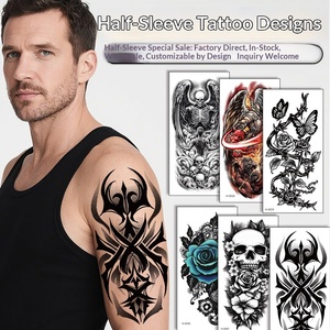 Nuovo Adesivo per <span class=keywords><strong>Tatuaggio</strong></span> Temporaneo Personalizzato a Mezzo Braccio, Teschio Bianco e Nero, Colorato, Impermeabile, Piccoli Animali Realistici per Adulti - Product Image 3