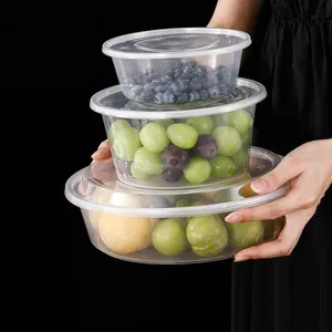 2000ml 3000ml 4000ml 5000ml siêu thị nhựa dùng một lần kích thước lớn hộp tròn salad bữa ăn rau thực phẩm lưu trữ Bát container