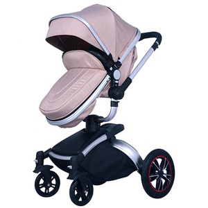 Passeggino 3-in-1 in Metallo e Pelle PU, Pieghevole, con Culla Alta e Seggiolino Auto, Combo da Viaggio per Neonati - Product Image 1
