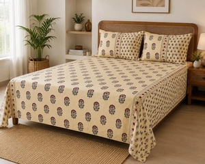 Solid Bedsheets Cream Floral Cotton Bedsheet Set King <b>Bed</b> Sheet 102 x 102 Soft Cotton Bedding with 2 Pillow Covers - Product Image 6