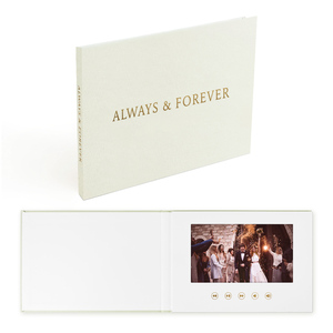 Videolibro Digital Personalizado de Papel, Videolibro de Boda Encuadernado en Lino, Siempre y para Siempre, con Lámina Dorada, Videolibro de 7 Pulgadas - Product Image 1