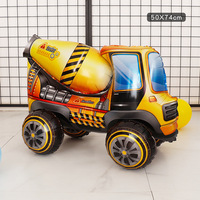 4D Tank Engineering Car Excavator Car Assemble Foil Balloon Stand Boy Baby's First Birthday Decoration