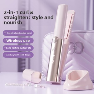 Nouveau Lisseur de Cheveux Portable Sans Fil <span class=keywords><strong>Rechargeable</strong></span> par USB 2-en-1 : Peigne Lissant et Fer à Boucler Compact avec Affichage Numérique pour Coiffure - Product Image 2