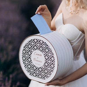 Boîte à cartes de mariage moderne Boho avec décor de fête en <span class=keywords><strong>bois</strong></span> imprimé floral et verre acrylique pour mariages et événements - Product Image 3