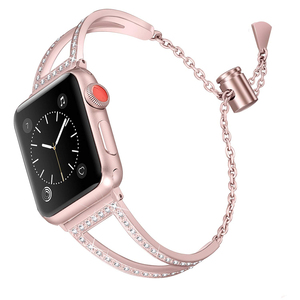 Correa de reloj de diamante de acero inoxidable de lujo para <span class=keywords><strong>Apple</strong></span> <span class=keywords><strong>Watch</strong></span> 9 8 7 6 pulsera 45mm 41mm 44mm <span class=keywords><strong>40mm</strong></span> pulsera de Metal oro rosa para mujer - Product Image 3