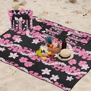 Hawaiian Custom Puakenikeni Pink <b>Lei</b> Flower Waterproof Picnic Blankets Foldable Hand Bag Washable Camping Mats for Outdoor Beach - Product Image 6