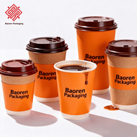 Baoren Eco-Friendly Orange Black Deckel gedruckt 7oz 8oz 16 flOz Einweg-Pappbecher für Kaffee Milch Tee Nudel zum Mitnehmen