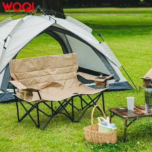 Silla plegable doble para exteriores Woqi, color gris, con portavasos y bolsa de transporte para picnics en la playa - Product Image 3