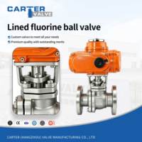 Vanne à boisseau sphérique électrique avec revêtement en téflon, CF8 WCB, à brides, PN16 ANSI150, antidéflagrante EX, marche/arrêt, modulante, contrôle PLC 4-20mA, pour applications chimiques