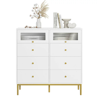 Table de Commode à Tiroirs en Verre avec Poignée en Or pour Fille, Miroir en Or Blanc Noir Doré, Classique pour Enfant