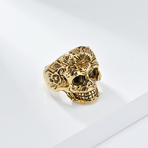 Punk Retro Hip Hop Fashion Floral Skull <b>Titanium</b> Steel <b>Ring</b> for Men - Niche Personalized Jewelry Wholesale - Product Image 2