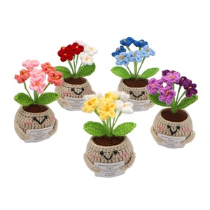 Hand Knitted Tulip Bouquet with <b>Blush</b> Pink Yarn Pot for Wedding Hotel Decor and Home Office Desk Green Plant Display - Product Image 5
