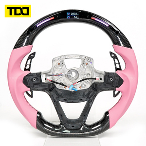 Volante TDD Real LED de fibra de carbono con agarre de cuero liso rosa, compatible con BMW i8 personalizado - Product Image 2