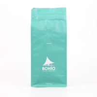 Sachet d'emballage de café personnalisé imprimé mat à fond plat avec valve et fermeture éclair, scellé sur 8 côtés, 150g 250g 500g