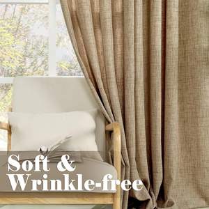 Tenda in <span class=keywords><strong>Lino</strong></span> Semi-Trasparente Xinlan Popolare per Soggiorno con Tasca a Bastone, Colore Bianco Crema, Filtrante della Luce - Product Image 2