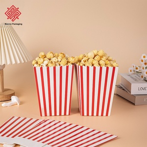 Boîtes d'emballage pour pop-corn de style cinéma, grande capacité, en papier kraft recyclé rayé rouge, jetables et de qualité alimentaire, vente en gros - Product Image 2