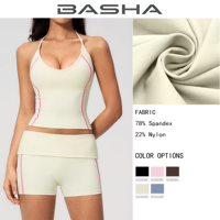 Ensemble de sport 2 pièces respirant et extensible pour femme : débardeur dos nu et short taille haute, séchage rapide, idéal pour la course et le yoga