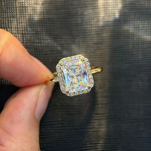 Abriding OEM/ODM大型カラットダイヤモンドジュエリーカスタムブライダルモダンリアルゴールドIGI認定放射ダイヤモンドリングスクエアハロー付き - Product Image 5