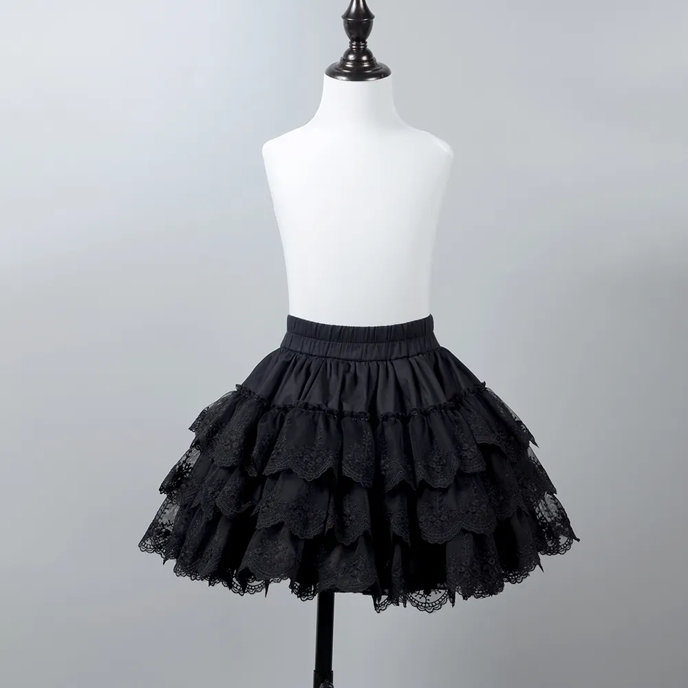 تنورة قصيرة من الدانتيل الأسود للأطفال بطبقات طويلة من الأسفل ملائمة للحفلات الراقصة والملابس اليومية كاجوال
