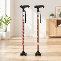 N18FC13- # I1 # Bâton de marche télescopique réglable en alliage d'aluminium léger, à quatre pieds, imprimé avec des caractères chinois rouges, pour l'aide à la marche