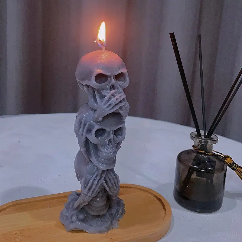 Tre scheletri candele europeo e americano serie Horror di Halloween non vedere, sentire o dire scheletro senza fumo candela profumata