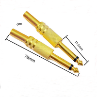 Prise mâle mono plaquée or 1/4'' TS 6,35 mm avec adaptateur de soudure audio stéréo à ressort pour câble de guitare/haut-parleur/microphone