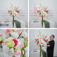 Bola de flores artificiales rosa, verde, blanca, mixta, con rosas, hortensias y amaranto, ramo floral para decoración de mesa de recepción de bodas