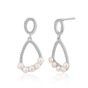 KAMMY 3-3,5mm Pendientes colgantes de moda personalizados Pendientes de perlas de agua dulce de circón de Plata de Ley 925 a granel - Product Image 2