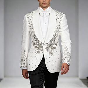 <span class=keywords><strong>Traje</strong></span> de esmoquin de boda para <span class=keywords><strong>hombre</strong></span> al por mayor, personalizado, transpirable, con pedrería, ajustado, estilo blazer - Product Image 1