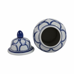 Vaso Decorativo in Ceramica con Coperchio, Motivo Blu e Bianco, per Arredamento Casa, Soggiorno, Camera da Letto, Ufficio, Centrotavola - Product Image 6