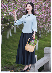 Vestido <span class=keywords><strong>Tang</strong></span> para <span class=keywords><strong>Mujer</strong></span> Ecowalson, Cuello Mao, Qipao, Falda Larga hasta el Té, Disfraz Tradicional <span class=keywords><strong>Chino</strong></span> de la Época del Siglo XIX para Estudiantes - Product Image 2