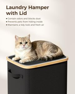 Cesto para Ropa Sucia de 100L con Tapa, Cesto Grande para Ropa Sucia con Asa de Pie, Bolsa Extraíble, Fácil de Levantar y Transportar, para Baño, Dormitorio, Lavadero - Product Image 5
