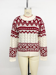 Pull de Noël moche pour femme T-1562, motif flocon de neige et renne, col rond, tricot mignon pour Noël - Product Image 5