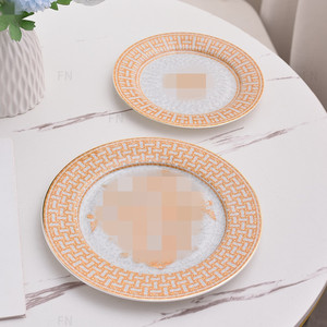European-Style Golden Mosaic Bone China Disposable <b>Dinnerware</b> Sets 2-Piece Gold Inlay 8inch+10inch Western Steak Pasta - Product Image 3