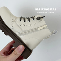 Bottes mi-mollet pour enfants Mai Xiao Mai 2025 – Nouvelle collection hiver, style artistique rétro en cuir, à lacets et fermeture éclair, antidérapantes