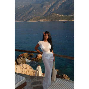 White Basic <b>A</b>-<b>Line</b> Dress for Women Casual Office Lady Style Square Collar Dropped Waist Elegant Fashionable <b>One</b> Fits Most <b>Day</b> - Product Image 3