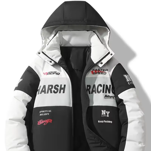 แจ็กเก็ตลำลองผ้าโพลีเอสเตอร์สำหรับผู้ชายเสื้อโค้ทไบเกอร์มีฮู้ดแขนยาวสำหรับนักขี่มอเตอร์ไซค์ใส่ได้พอดีกับซิปปกติ - Product Image 1