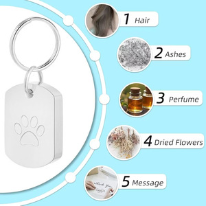 Grenzüberschreitender Edelstahl-Schlüsselanhänger mit Pfotenabdruck für Tierasche, Gedenkanhänger, Urnenanhänger, viereckige Form, schlichter Stil - Product Image 4