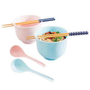 Ensemble de bols à nouilles en céramique du fabricant d'origine, 5 pouces, style japonais, bol à ramen, bleu, rose, vert clair, couleur unie, rond - Product Image 1