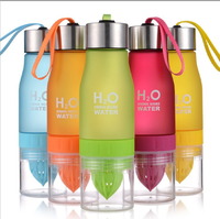 650ML Gel Coloré de Marque Privée SANS BPA Citron H2O En Plastique Fruits Infuseur Bouteille D'eau Avec Poignée De Corde