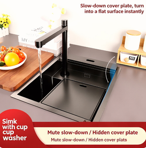 Fregadero de cocina pequeño invisible de una sola ranura, isla de barra de acero inoxidable, mini lavabo, antideslizante y antiatrapamiento de manos - Product Image 2