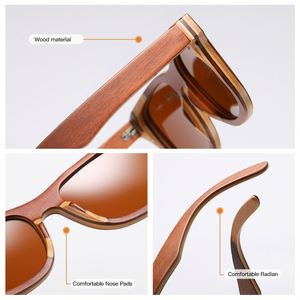 Lunettes de soleil en bois polarisées personnalisées, légères, protection UV, monture carrée en bois brun superposé pour femmes et hommes, vente en gros - Product Image 6