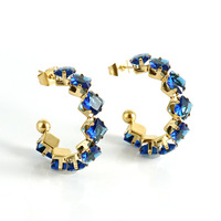 Boucles d'oreilles créoles carrées en zircon, acier inoxydable 304, plaqué or 18 carats sous vide, 26 mm, créoles ouvertes colorées, pierres mélangées transparentes, bijoux de fête